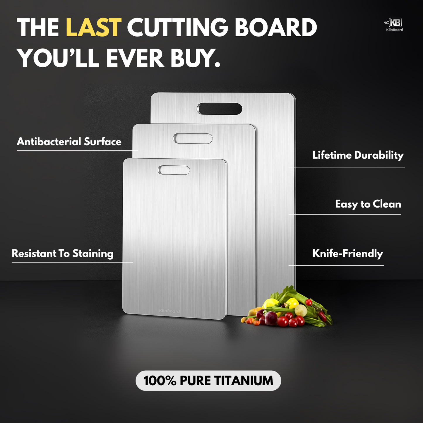 KlinBoard 100% Pure Titanium Cutting Board