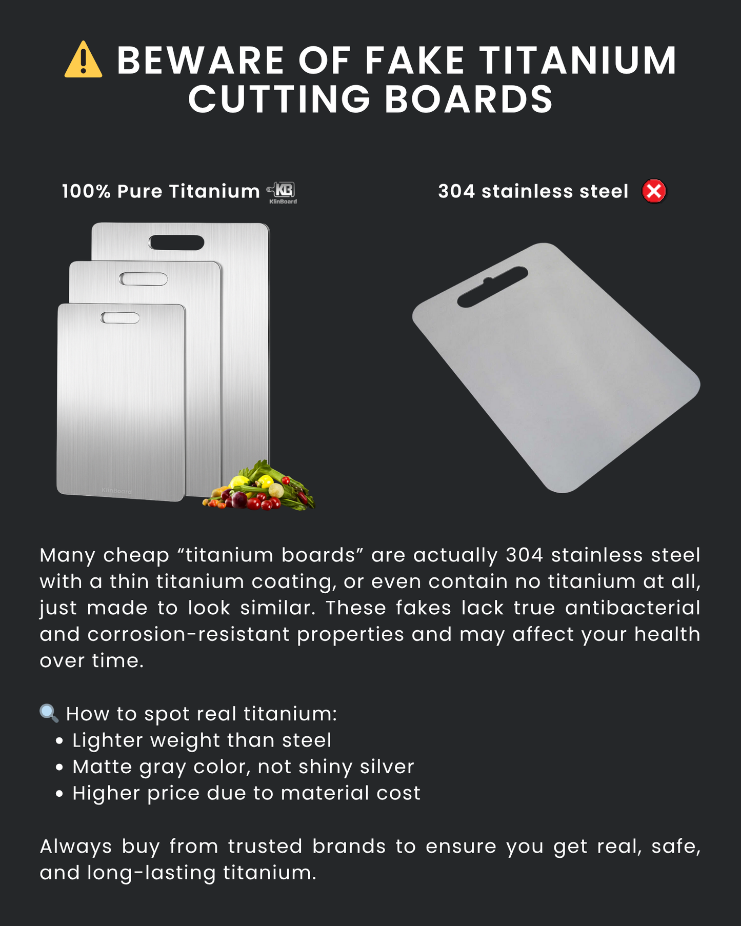 KlinBoard 100% Pure Titanium Cutting Board
